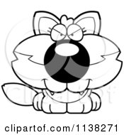 Cartoon Clipart Of An Outlined Sly Baby Wolf Black And White Vector Coloring Page