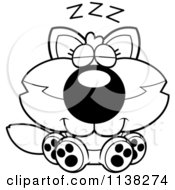 Cartoon Clipart Of An Outlined Cute Baby Wolf Sleeping Black And White Vector Coloring Page
