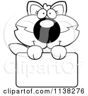 Poster, Art Print Of Outlined Cute Baby Wolf Holding A Blank Sign