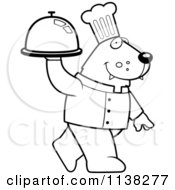 Poster, Art Print Of Outlined Wolf Chef Walking With A Platter