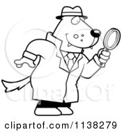 Poster, Art Print Of Outlined Wolf Detective Using A Magnifying Glass