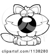 Cartoon Clipart Of An Outlined Goofy Baby Wolf Black And White Vector Coloring Page