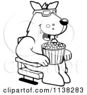 Cartoon Clipart Of An Outlined Wolf Eating Popcorn And Watching A 3d Movie At The Theater Black And White Vector Coloring Page
