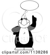 Cartoon Clipart Of An Outlined Penguin With An Idea Black And White Vector Coloring Page