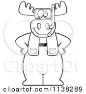 Cartoon Clipart Of An Outlined Moose In Scuba Gear Black And White Vector Coloring Page by Cory Thoman