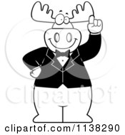 Cartoon Clipart Of An Outlined Happy Moose With An Idea Wearing A Tux Black And White Vector Coloring Page