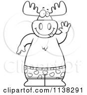 Poster, Art Print Of Outlined Happy Moose Waving And Wearing Boxers