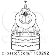 Poster, Art Print Of Outlined Lion Making A Wish Over Candles On A Birthday Cake