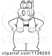 Cartoon Clipart Of An Outlined Hippo In Scuba Gear Black And White Vector Coloring Page by Cory Thoman