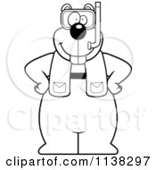 Cartoon Clipart Of An Outlined Gopher In Scuba Gear Black And White Vector Coloring Page by Cory Thoman