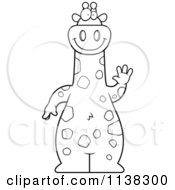 Cartoon Clipart Of An Outlined Giraffe Waving Black And White Vector Coloring Page by Cory Thoman