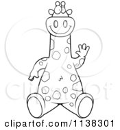Cartoon Clipart Of An Outlined Giraffe Sitting And Waving Black And White Vector Coloring Page