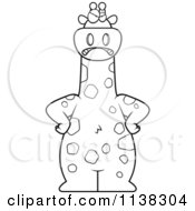 Cartoon Clipart Of An Outlined Clipart Angry Giraffe Black And White Vector Coloring Page by Cory Thoman