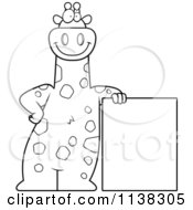 Poster, Art Print Of Outlined Giraffe Leaning On A Sign