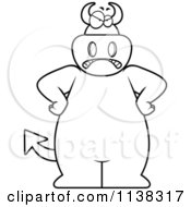 Cartoon Clipart Of An Outlined Mad Big Devil Black And White Vector Coloring Page