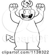 Cartoon Clipart Of An Outlined Attacking Big Devil Black And White Vector Coloring Page