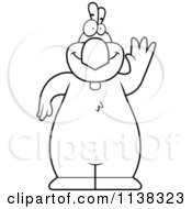 Cartoon Clipart Of An Outlined Chicken Waving Black And White Vector Coloring Page