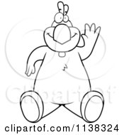 Poster, Art Print Of Outlined Chicken Sitting And Waving