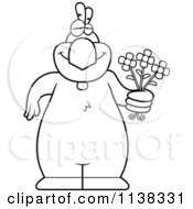 Outlined Chicken Holding Flowers