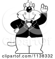 Cartoon Clipart Of An Outlined Cat With An Idea Wearing A Tuxedo Black And White Vector Coloring Page