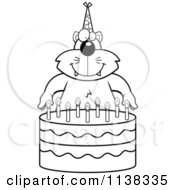 Poster, Art Print Of Outlined Cat Making A Wish Over Candles On A Birthday Cake