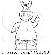 Cartoon Clipart Of An Outlined Happy Donkey Wearing Boxers And Waving Black And White Vector Coloring Page