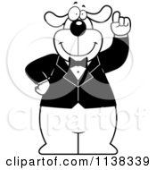 Cartoon Clipart Of An Outlined Outlined Dog With An Idea Wearing A Tuxedo Black And White Vector Coloring Page