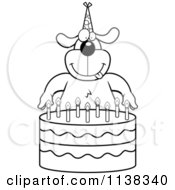 Poster, Art Print Of Outlined Dog Making A Wish Over Candles On A Birthday Cake