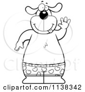 Cartoon Clipart Of An Outlined Dog Wearing Boxers And Wavin Black And White Vector Coloring Page