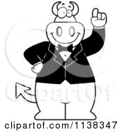 Cartoon Clipart Of An Outlined Clipart Big Devil With An Idea Wearing A Tux Black And White Vector Coloring Page