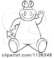 Poster, Art Print Of Outlined Big Devil Sitting And Waving