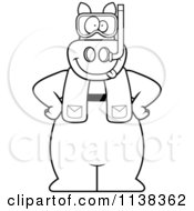 Cartoon Clipart Of An Outlined Pig In Scuba Gear Black And White Vector Coloring Page by Cory Thoman