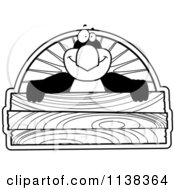 Cartoon Clipart Of An Outlined Penguin Holding A Wooden Sign Black And White Vector Coloring Page