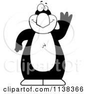 Cartoon Clipart Of An Outlined Penguin Waving Black And White Vector Coloring Page