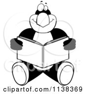 Cartoon Clipart Of An Outlined Penguin Sitting And Reading Black And White Vector Coloring Page