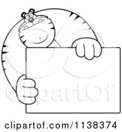 Poster, Art Print Of Outlined Buff Tiger Holding A Blank Sign 1