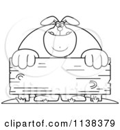 Poster, Art Print Of Outlined Buff Rabbit Behind A Wooden Sign