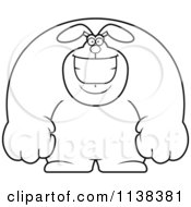 Cartoon Clipart Of An Outlined Happy Buff Rabbit Smiling Black And White Vector Coloring Page