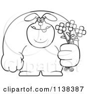 Poster, Art Print Of Outlined Buff Rabbit Holding Flowers