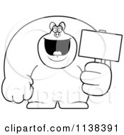 Cartoon Clipart Of An Outlined Buff Pig Holding A Sign 2 Black And White Vector Coloring Page