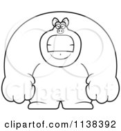Cartoon Clipart Of An Outlined Angry Buff Pig Black And White Vector Coloring Page