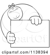 Cartoon Clipart Of An Outlined Buff Pig Holding A Sign 1 Black And White Vector Coloring Page