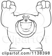 Cartoon Clipart Of An Outlined Excited Buff Lion Cheering Black And White Vector Coloring Page