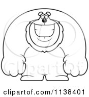 Cartoon Clipart Of An Outlined Happy Buff Lion Smiling Black And White Vector Coloring Page