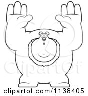 Cartoon Clipart Of An Outlined Buff Lion Giving Up Black And White Vector Coloring Page