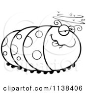 Cartoon Clipart Of An Outlined Drunk Caterpillar Black And White Vector Coloring Page by Cory Thoman