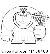 Poster, Art Print Of Outlined Buff Lion Holding Flowers