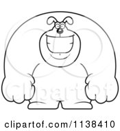 Cartoon Clipart Of An Outlined Happy Buff Dog Smiling Black And White Vector Coloring Page