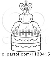 Poster, Art Print Of Outlined Rabbit Making A Wish Over Candles On A Birthday Cake
