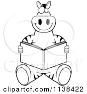 Cartoon Clipart Of An Outlined Zebra Sitting And Reading Black And White Vector Coloring Page